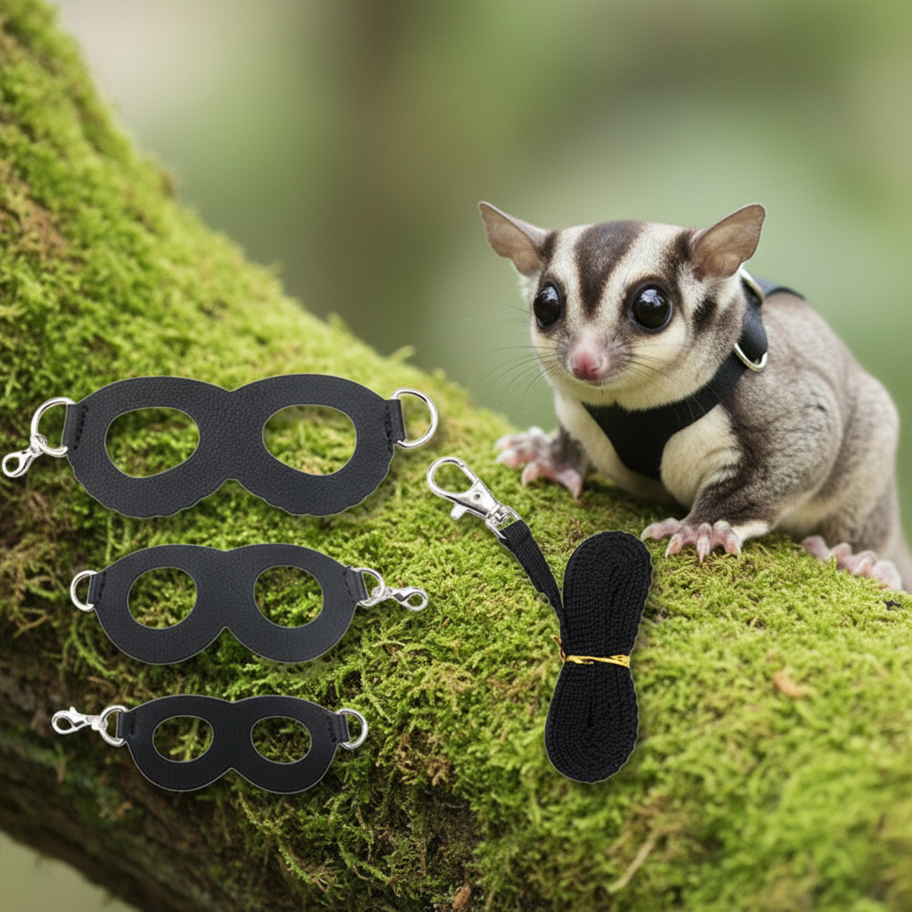 Conjunto de Coleira e Corda de Segurança para Açomelgas, Hamsters e Esquilos, Arreio de Estimação 3 em 1