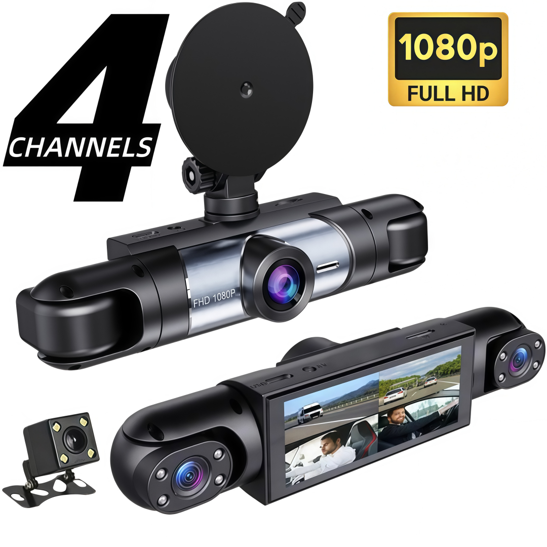 Câmera Veicular Frontal e Traseira Dashcam 4 Câmeras 1080P HD Gravador de Veículo DVR com Visão Noturna