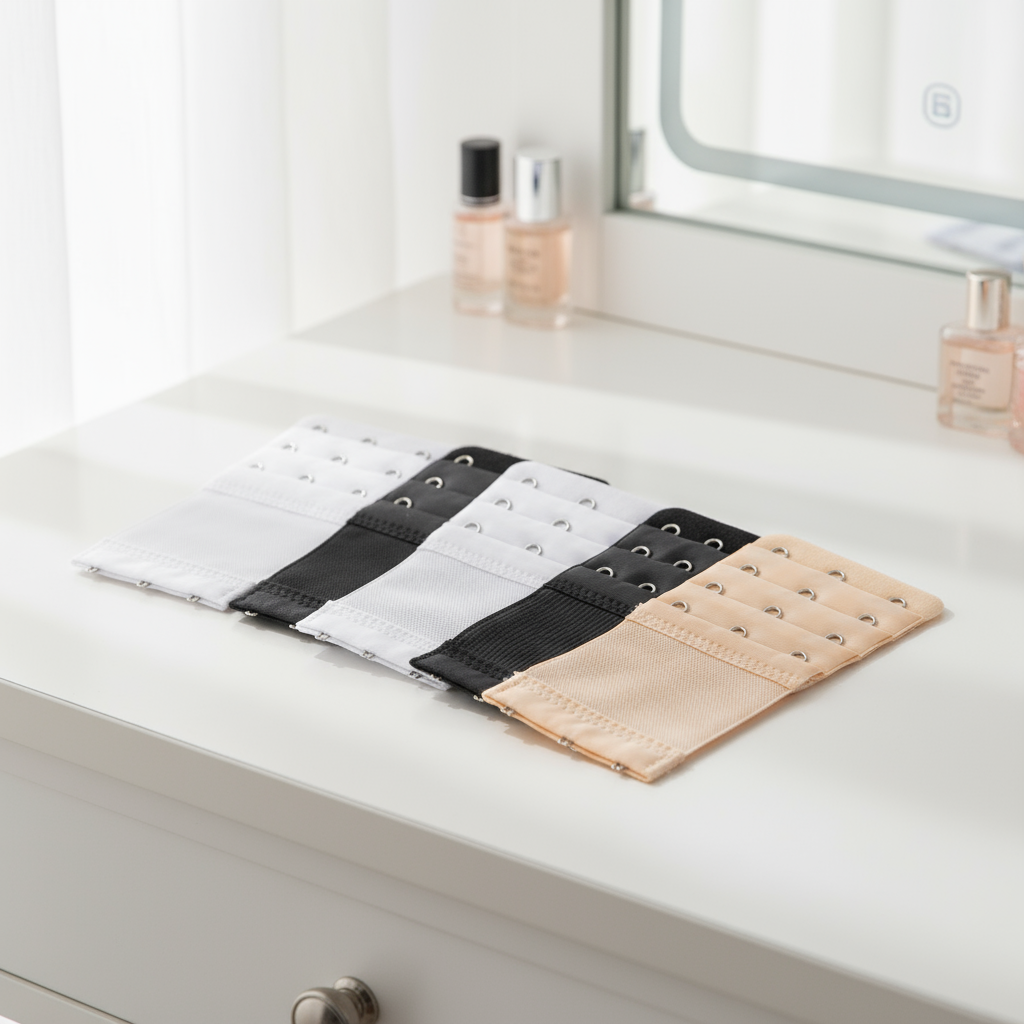 Kit Extensor de Sutiã - Extensores Elásticos com 2 e 3 Ganchos nas Cores Nude, Branco e Preto para Maternidade e