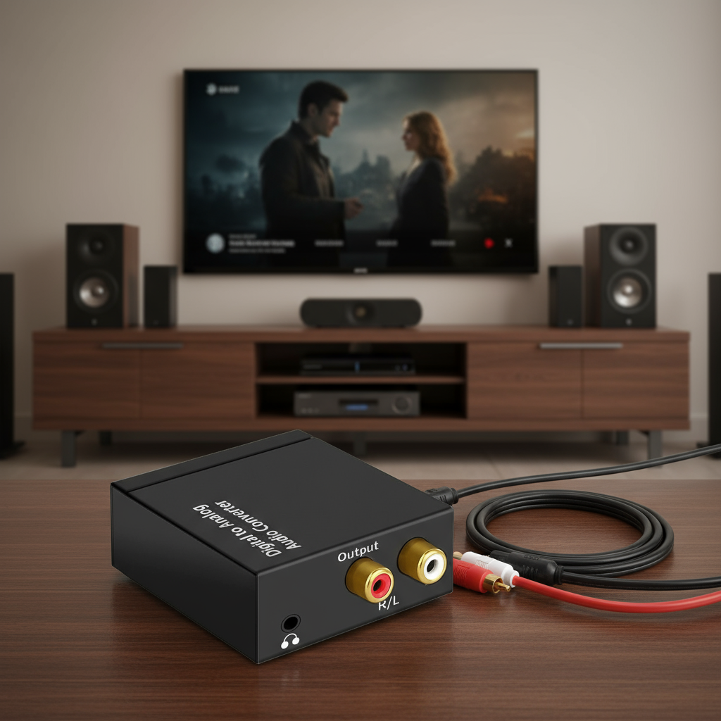 Conversor de Áudio Digital para Analógico, 3,5mm, 2 Saídas RCA para TV, Coaxial Digital, Fibra Óptica