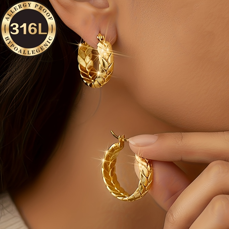 Brincos de orelha de aço inoxidável dourado com fecho, confortáveis, versáteis, elegantes, antialérgicos e resistentes a