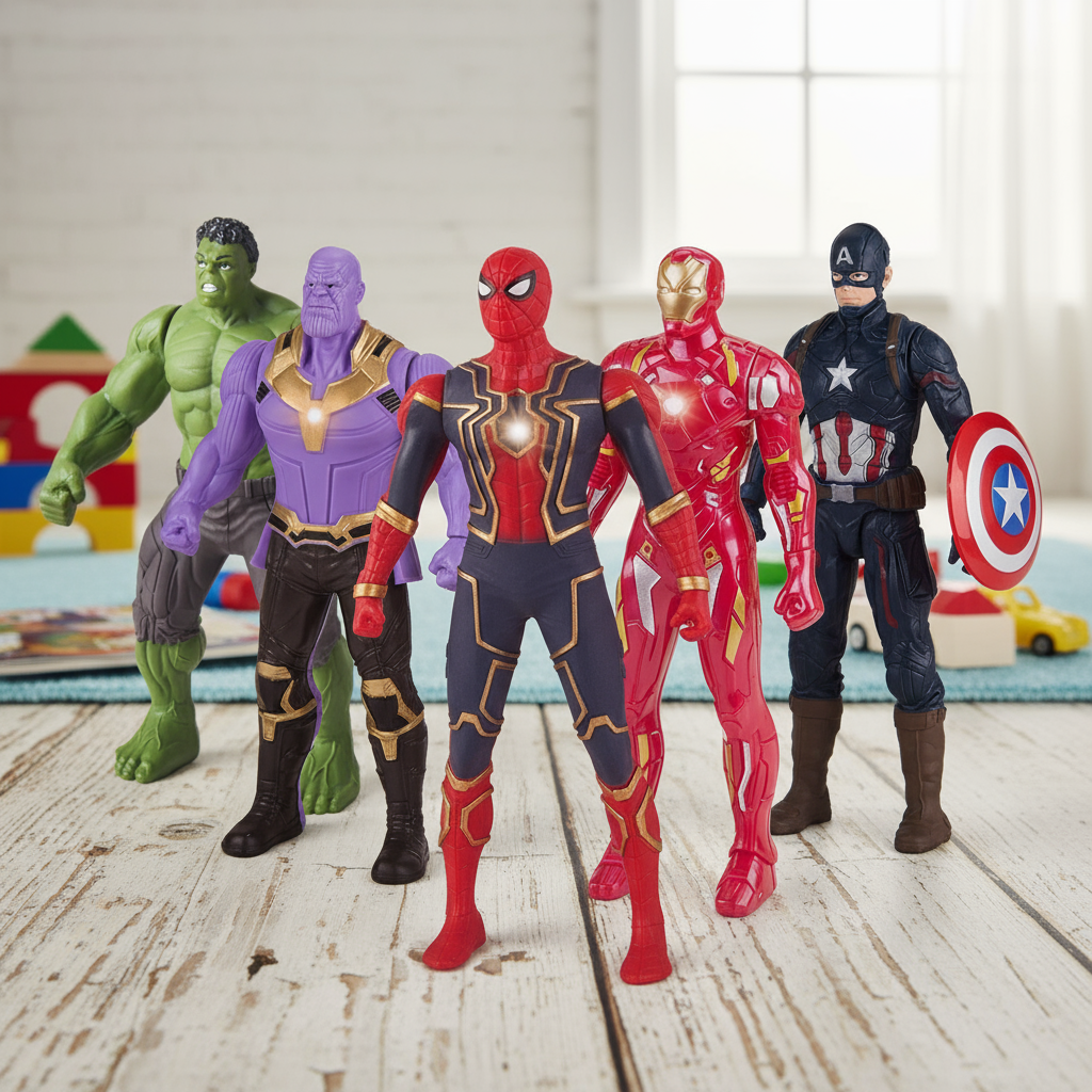 LED Luz Brilhante Vingadores Bonecos de PVC Super Herói Homem de Ferro Homem-Aranha Hulk Modelo Bonecas Brinquedos Para