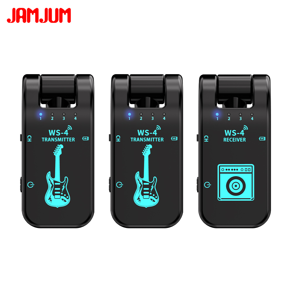 JAMJUM WS 4 Sistema De Guitarra Sem Fio 2 Transmissor 1 Receptor 2.4G Baixa Latência 40M Faixa 8 Canais Ferramenta De De