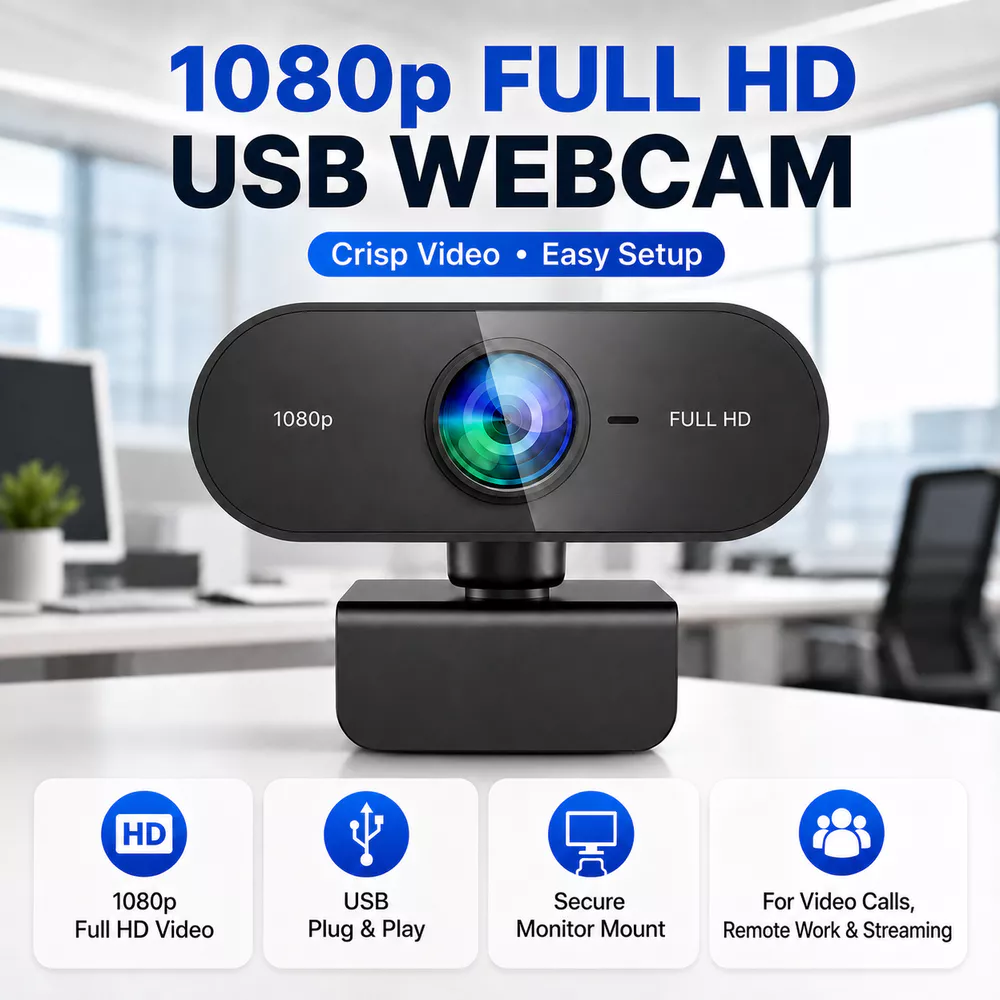 Webcam JCL 1080P HD Para PC Laptop , Câmera De Vídeo Transparente Com Microfone , Correção Automática De Luz , Plug and