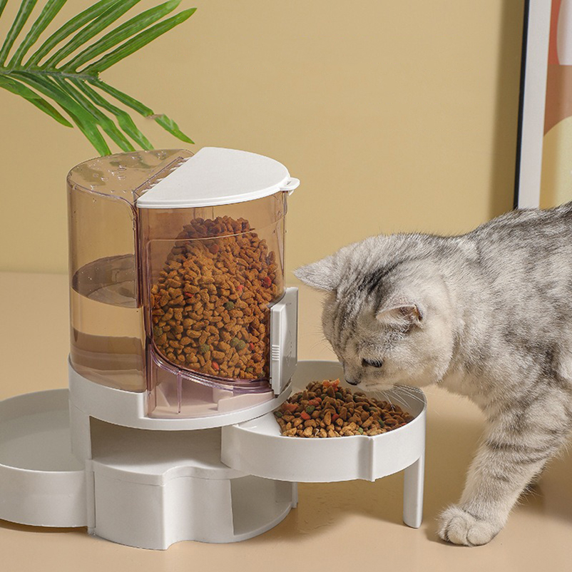 Comedouro para cães, tigela dupla automática multifuncional com recipiente para ração e água, para gatos e cães