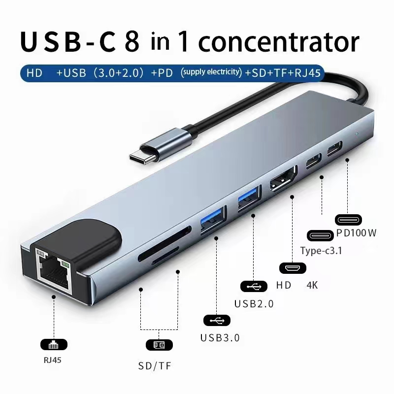 Cabo USB 3.1 Tipo c Para HDMI tv Hub 4K Com Leitor De Cartão RJ45 SD/TF PD Carga Rápida Computador Portátil