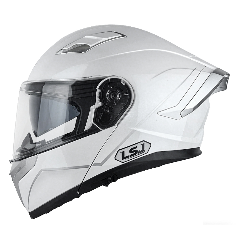 Capacete de Moto Modular Branco Pérola Viseira Solar Interna Dupla Certificado DOT Flip Front para Motocicleta Capacete