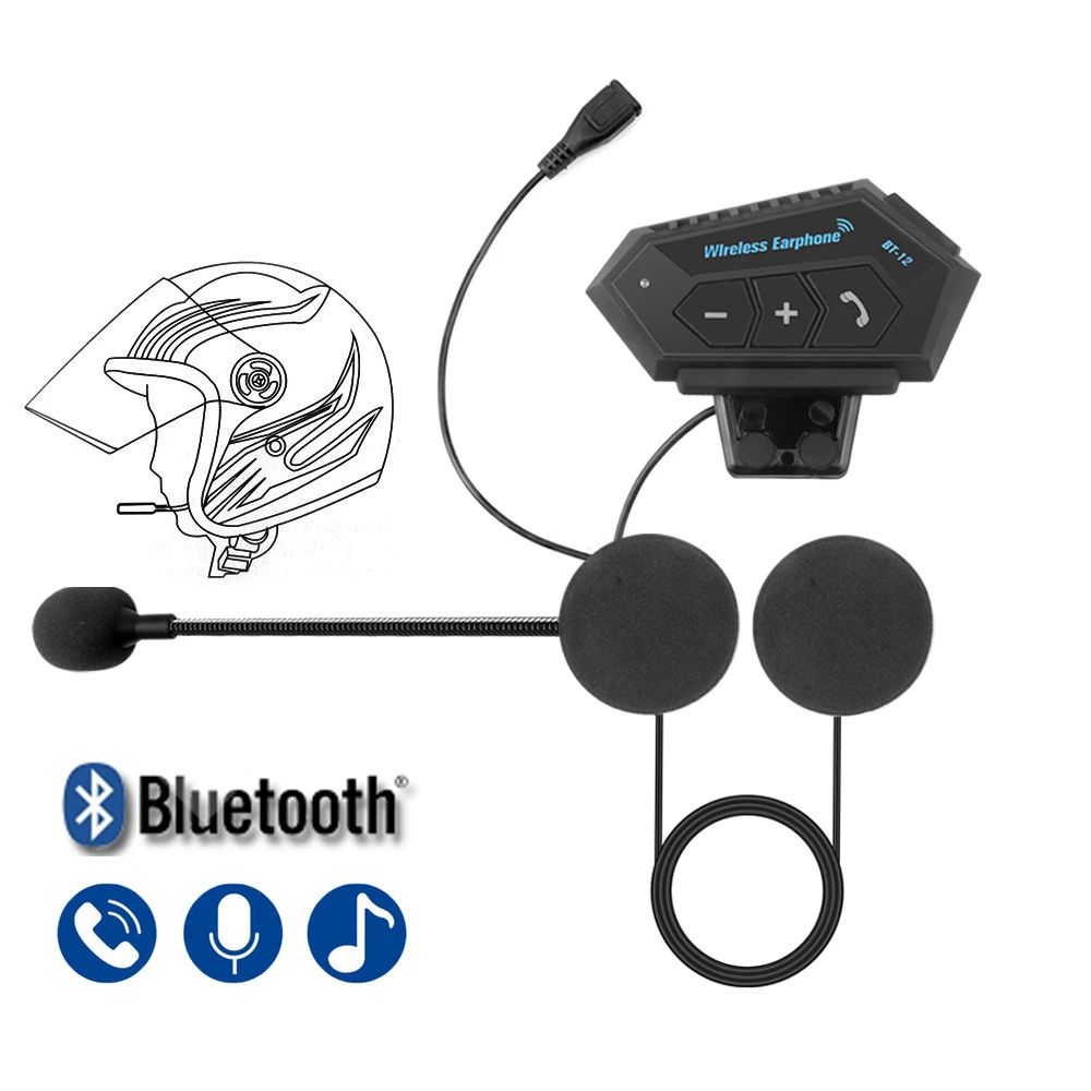 BT12 Fone de Ouvido Capacete de Motocicleta Sem Fio Bluetooth Kit de Chamadas Mãos-Livres Som Estéreo À Prova D'Água