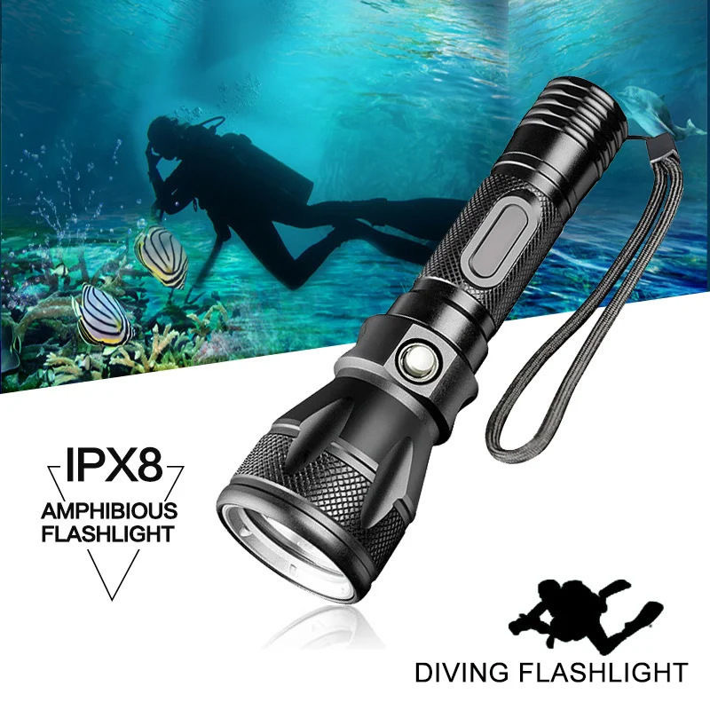 Lanterna Subaquática À Prova D'água XHP70 LED Luz De Mergulho 7000 Lúmens Lâmpada De Acampamento Holofote