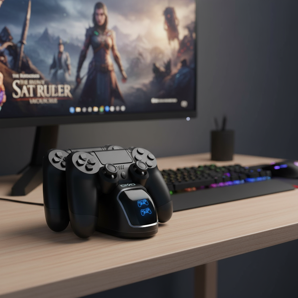 Estação de Carregamento com Suporte para Controle e Chip Atualizado para PS4 Pro, PS4 Slim e Acessórios PS4