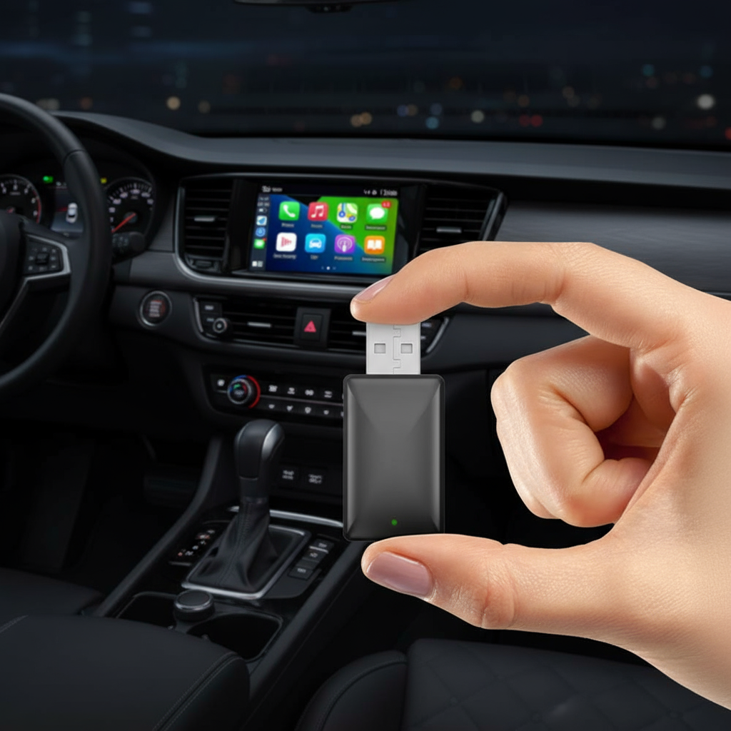 2025 Adaptador Mini 2-em-1 Melhorado para CarPlay e Android Auto Sem Fio em Carros, Transforma com Fio em Sem Fio