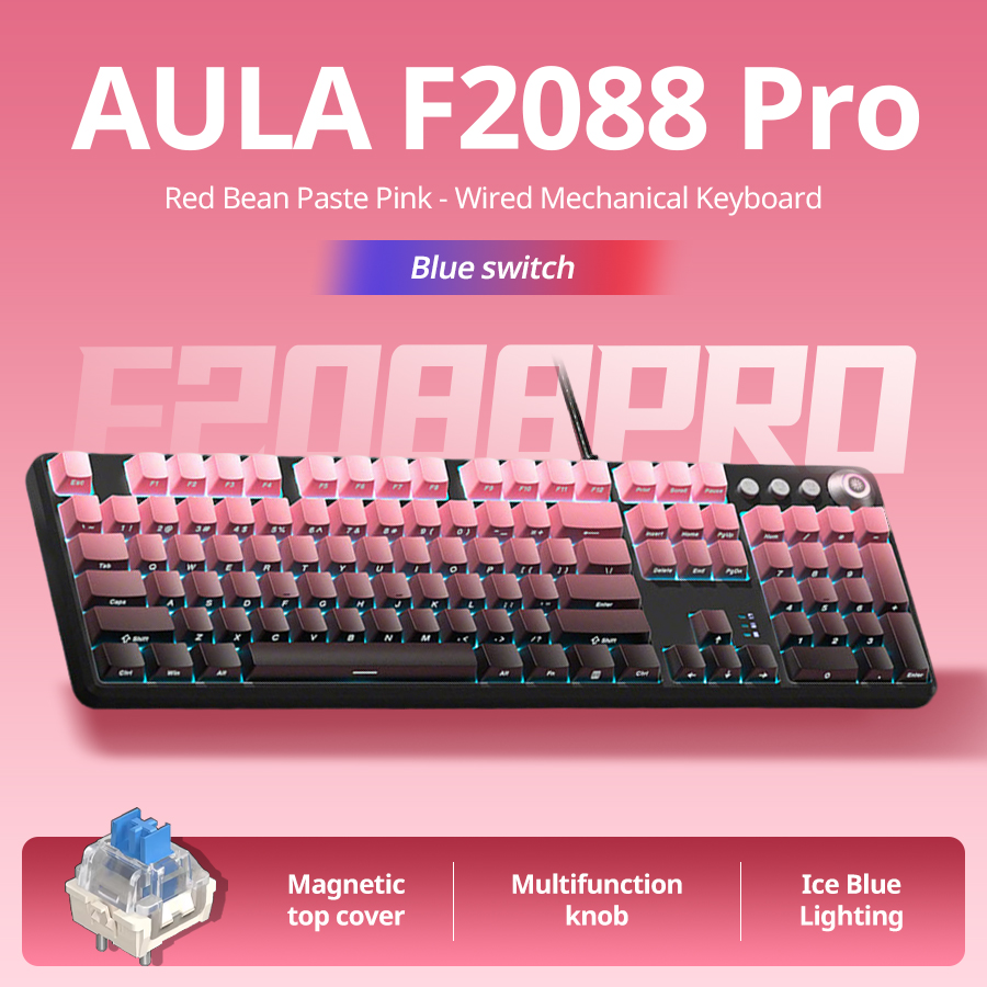 Teclado Mecânico com Fio AULA F2088pro, Design Gradiente Gravado na Lateral, Teclado de Jogos de 108 Teclas para