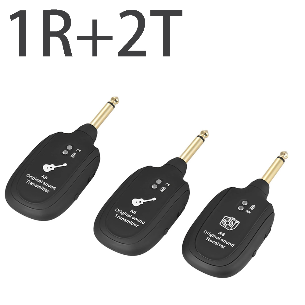 Conjunto de transmissor e receptor sem fio para guitarra A8 2TX+1RX para instrumentos duplos, desempenho ao vivo |