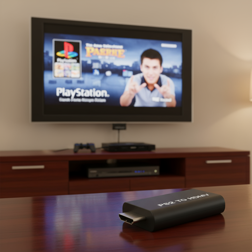Adaptador conversor PS2 para HDMI suporta todos os modos de exibição do PS2 com áudio.