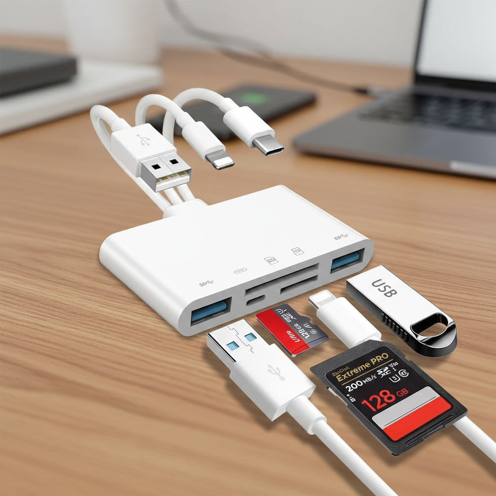 5 em 1 Leitor de Cartão de Memória OTG Adaptador USB para iPhone iPad USB C USB A Dispositivos Micro SD