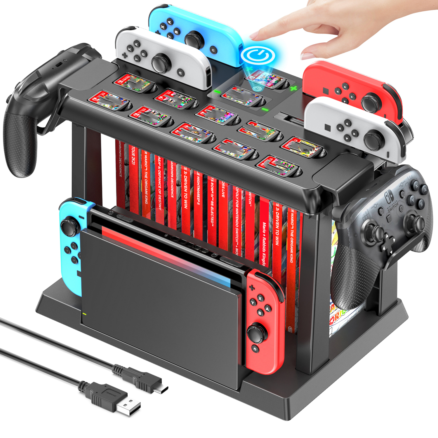 Estação Organizadora de Jogos com Dock Carregador para Controles, Compatível com Nintendo Switch/OLED, Torre de