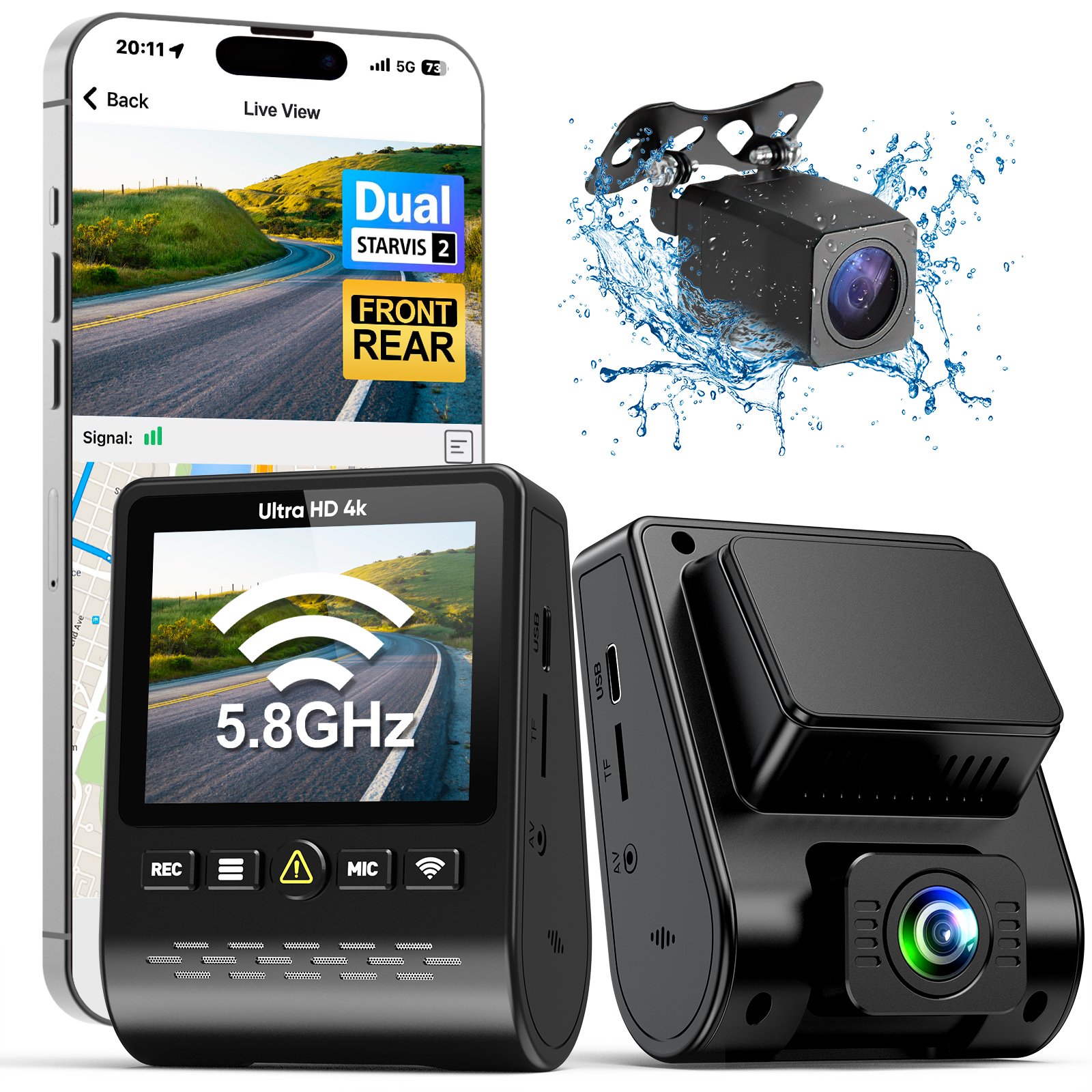 Câmera Frontal 4K Traseira 1080P WiFi Dash Cam 170 Grande Angular Gravador De Ví