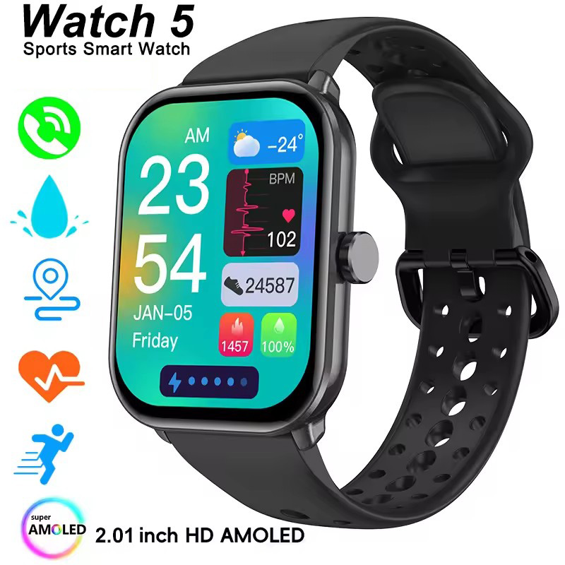 Relógio 5 Smartwatches Das Mulheres Dos Homens HD Tela AMOLED Monitoramento Do Sono À Prova Dwaterproof Água Bluetooth C