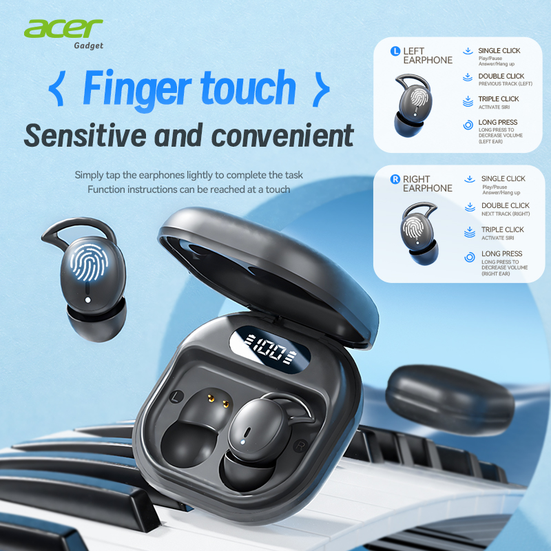 Fones de ouvido Bluetooth Acer OHR507: fone de ouvido leve 3,16 g com microfone HD, mais de 12 horas de reprodução total