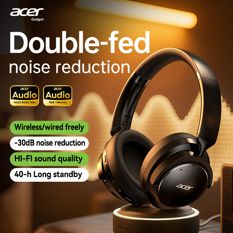 Fone de Ouvido Acer OHR560 Sem Fio, Over-Ear, Bluetooth, ANC, Áudio Hi-Fi, Conector USB-C