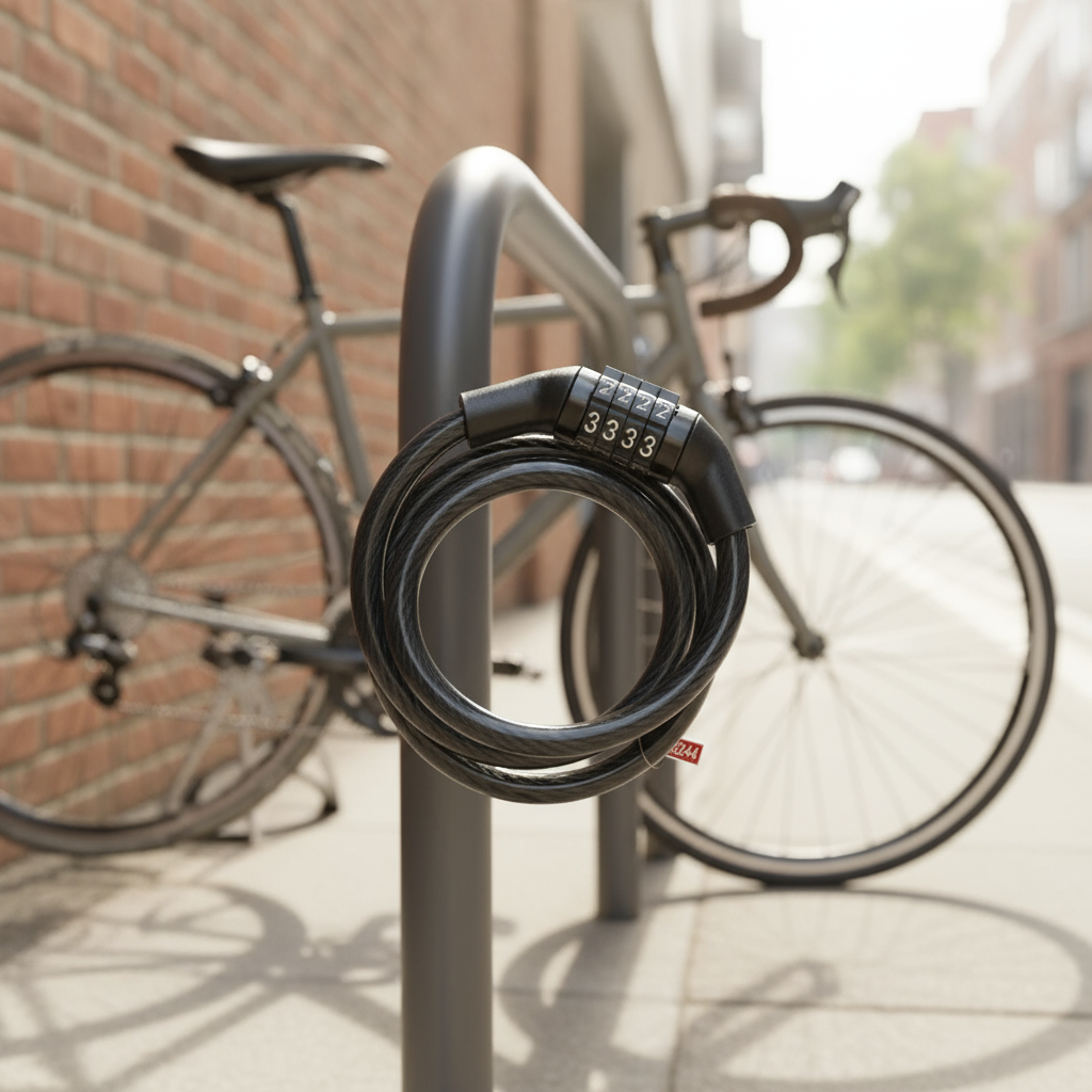 Trava Portátil para Bicicleta, Cabo de Aço com Senha de 4 Dígitos, Impermeável, Acessório Antifurto para Ciclismo