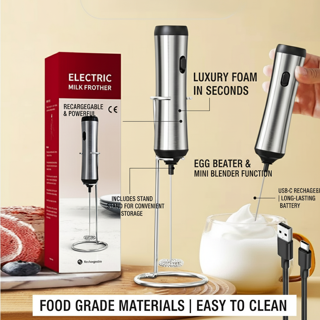 Batedor De Ovos Elétrico Para Espuma De Leite Com Suporte Mistura De Material De Qualidade Alimentar Mini Liquidificador