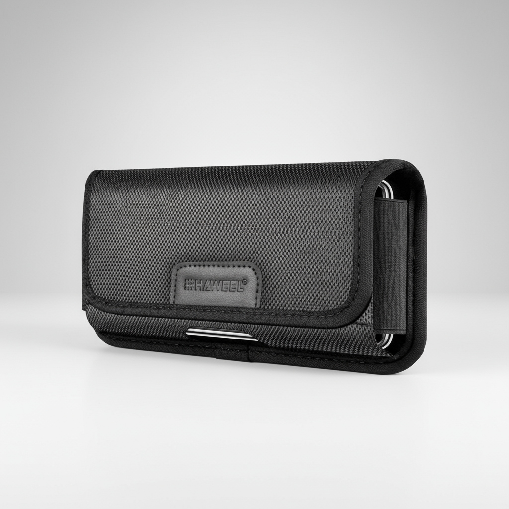 Pochete de Nylon para Celulares de 6.1 a 6.8 Polegadas - Presilha Horizontal com Porta-Cartões (Preta)