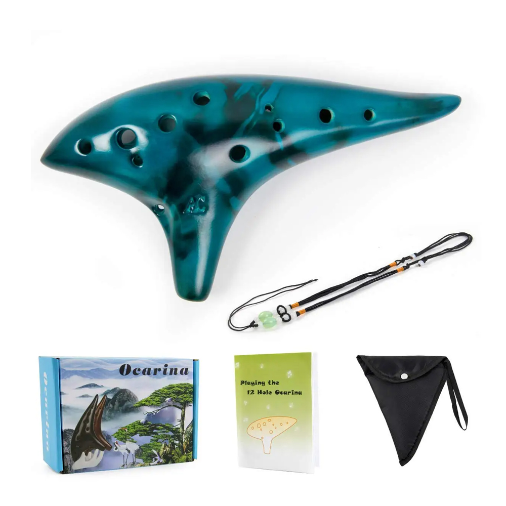 Transparente Azul 12 Buracos Alto C Ocarina Resina AC Portátil Instrumento Musical De Sopro Para Iniciantes Prática Palc