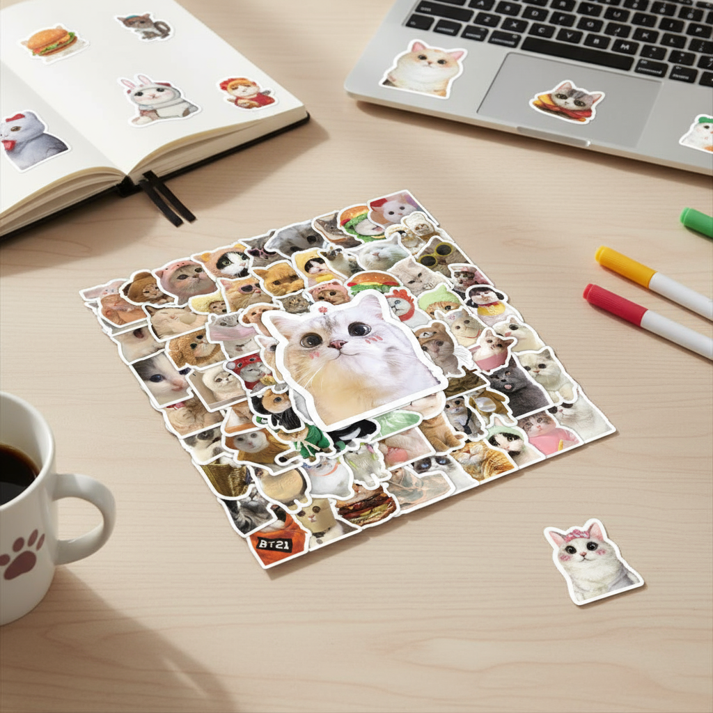  100pcs adesivos de memes de gatos para garrafa de água, laptop, celular – adesivos engraçados de gatos para crianças,