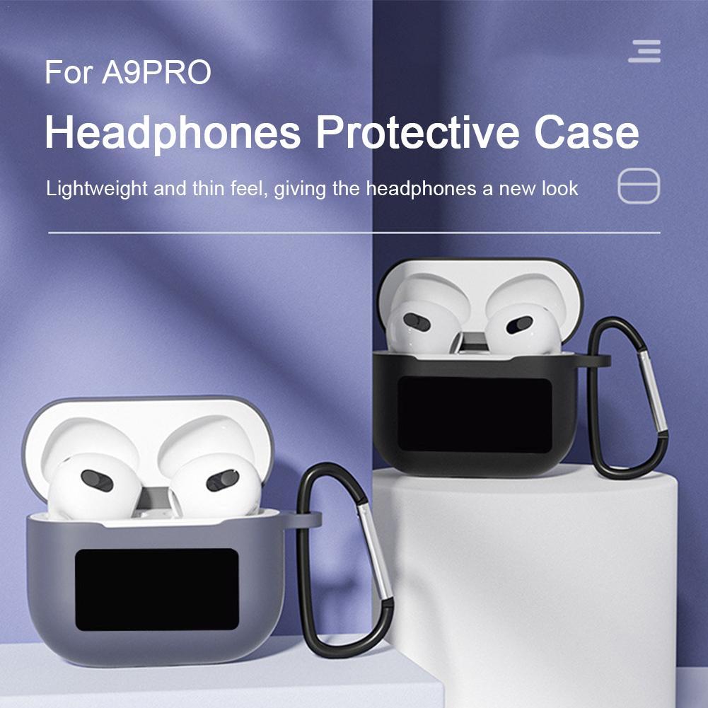Capa de silicone TPU macia à prova de choque para fones de ouvido Bluetooth A9 Pro com proteção de tela sensível ao