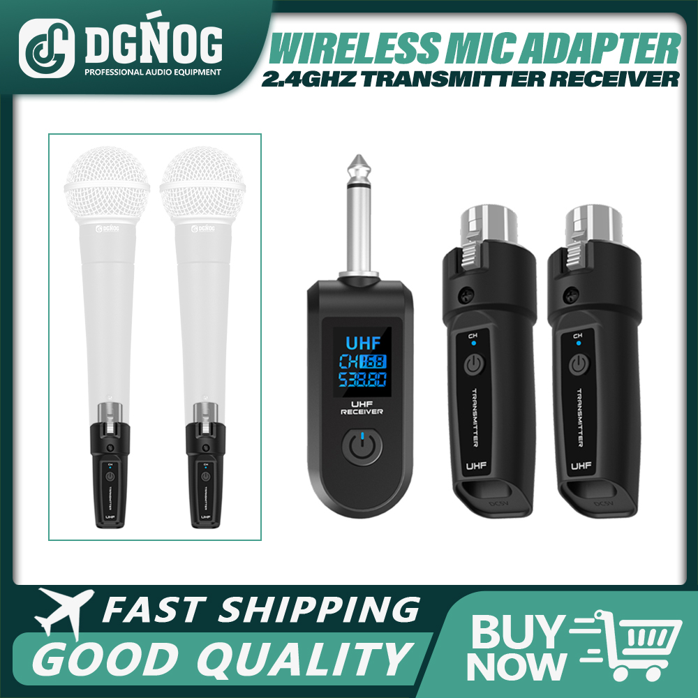 Conversor de transmissor e receptor sem fio XLR 2.4G para microfone dinâmico com fio, mesa de som e guitarra ou baixo