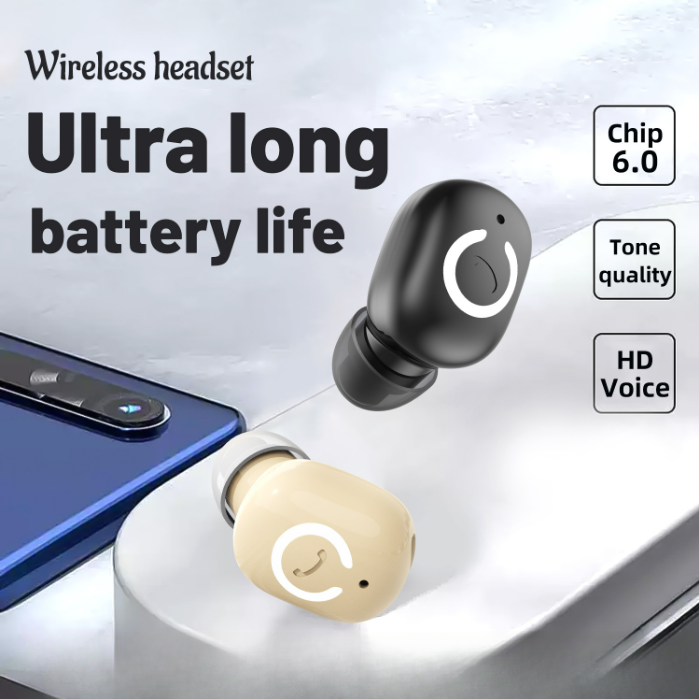 Fones de ouvido Bluetooth, fones ultra leves, design intra-auricular mini, fone de ouvido único com indicador de LED e