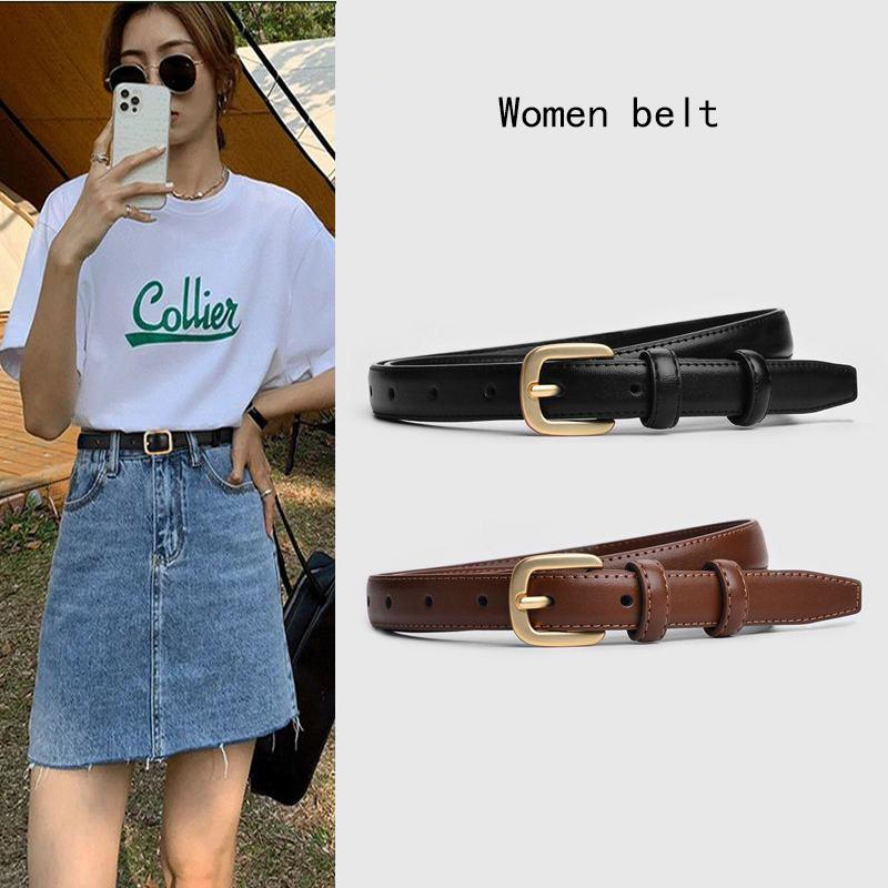 Cinto de Couro Slim para Mulheres no Estilo Coreano com Fivela de Pino de Liga, Acessório Ideal para Jeans e Uso Diário,
