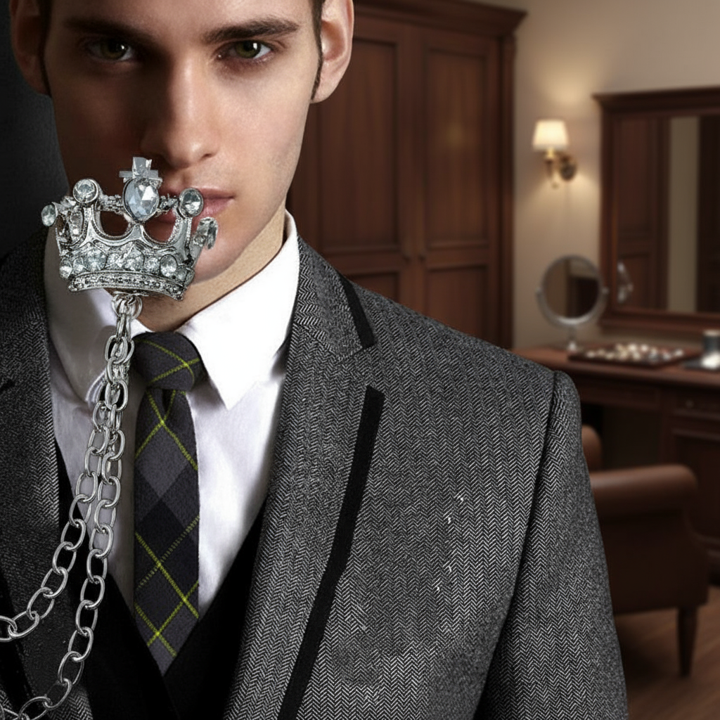 Pin de Lapela Coroa Britânica Masculina Giang Giangpkc, Acessório de Casamento com Corrente de Franja, Joia de Moda