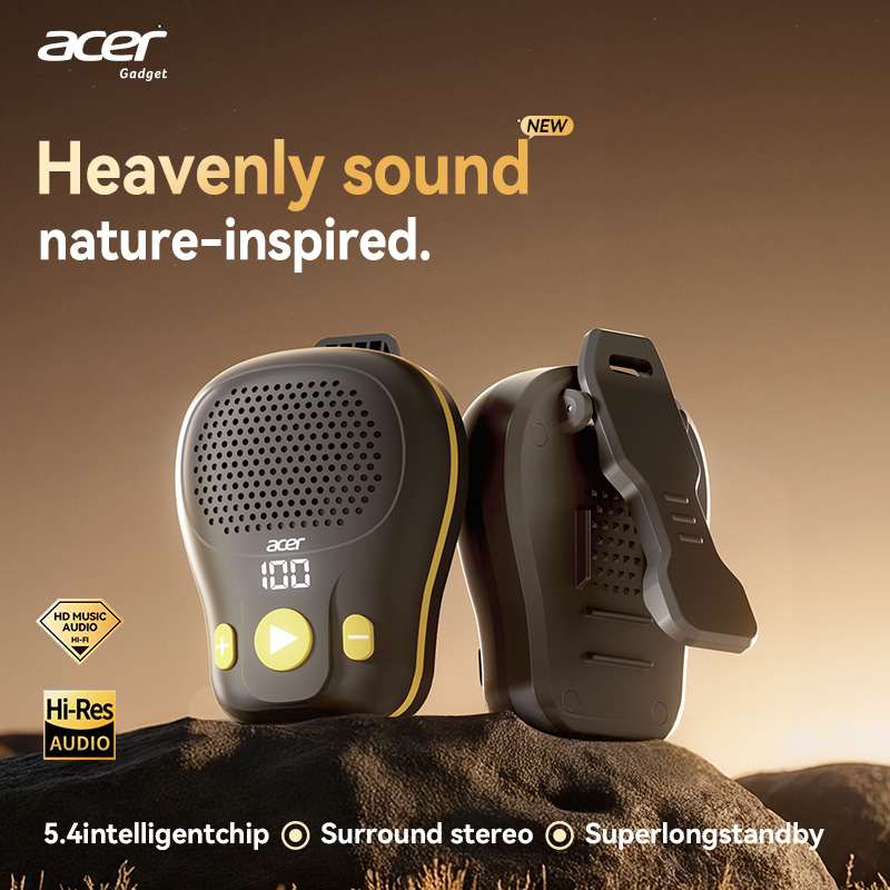 Caixa de Som Bluetooth Acer OSK248 Mini Speaker Original – Design com Presilha, Microfone Integrado e Som Estéreo Ideal