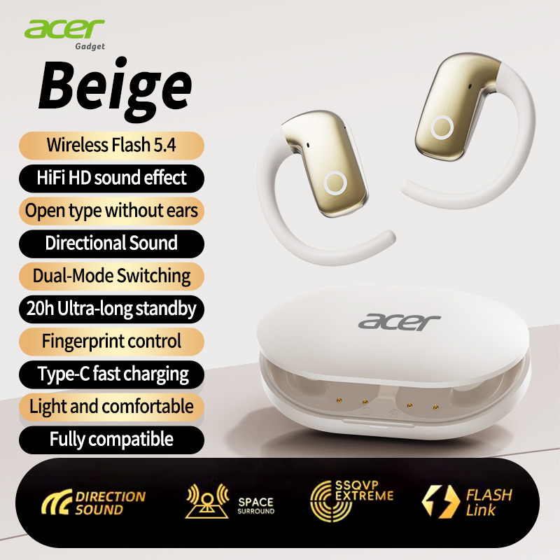 Fone de ouvido sem fio Bluetooth Acer OHR547, auricular com gancho de plástico, Bluetooth 5.4 para transmissão de sinal