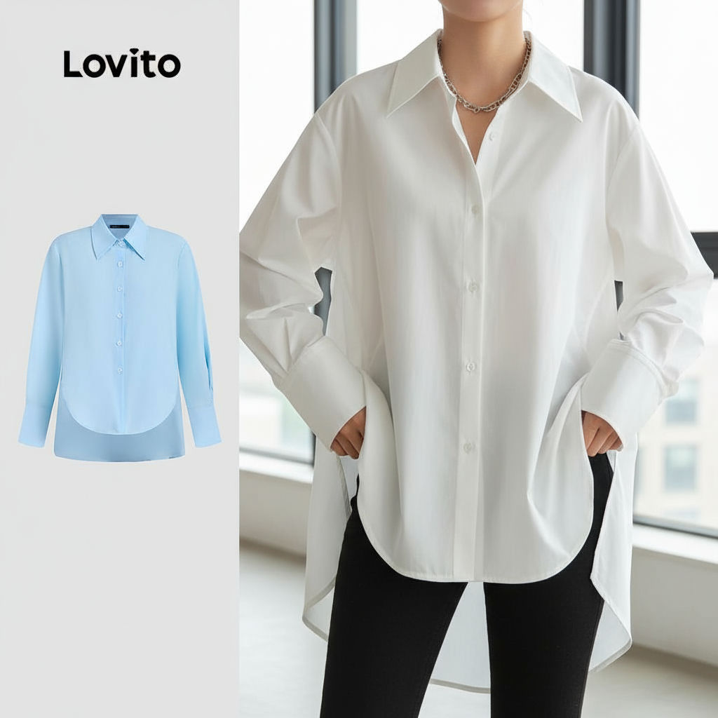 Blusa Feminina Assimétrica com Botões Frontais, Lisa e Elegante Lovito Lne24084 (Multicolorida) em Oferta na Shopee