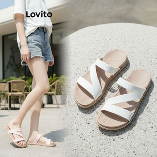 Lovito Sandálias planas casuais de palha com gravata lisa para mulheres LFA31014\6 em Oferta na Shopee