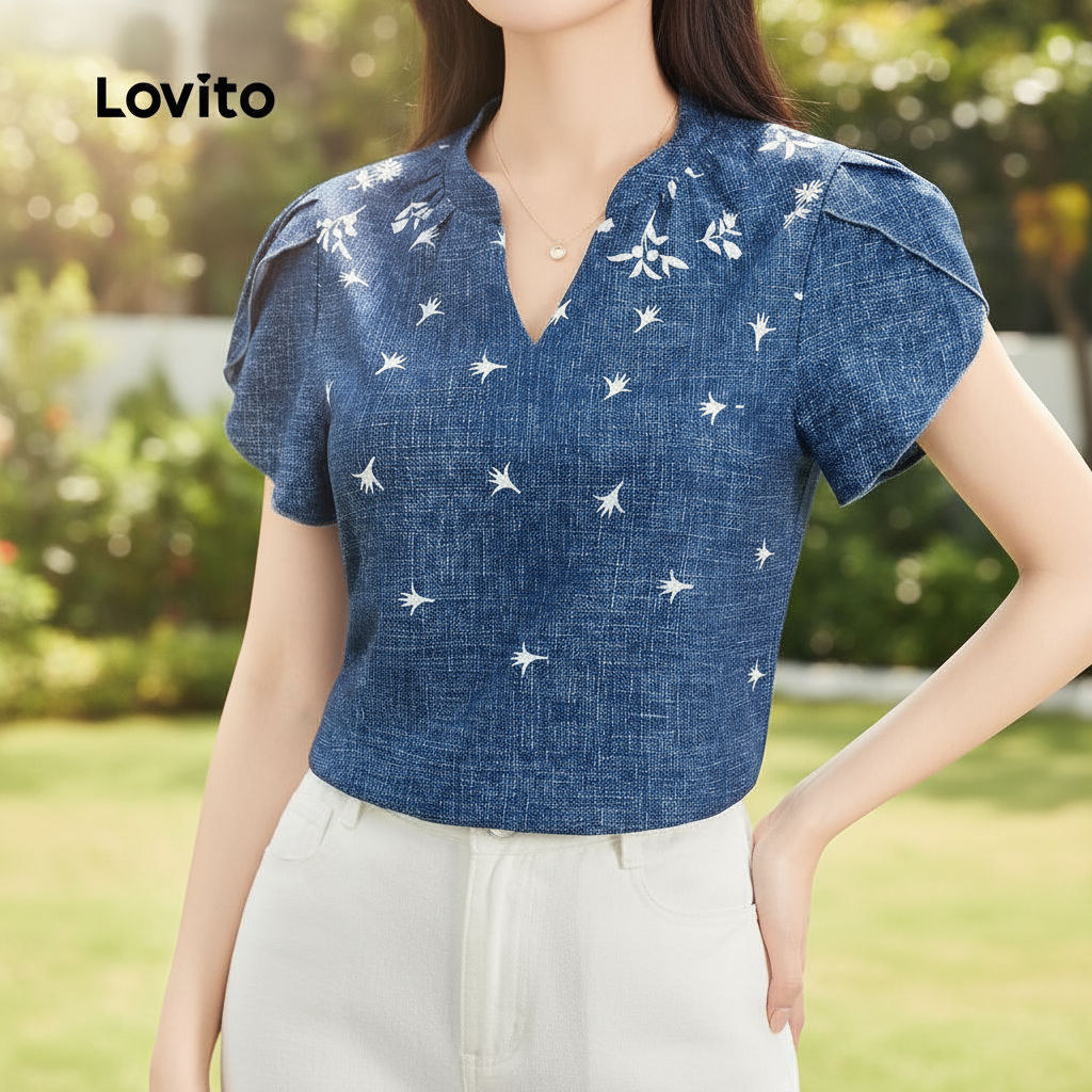 Lovito Blusa Casual Estampada Floral Verão Tops Blusa Dupla Camada para Mulheres L120ED1293 em Oferta na Shopee
