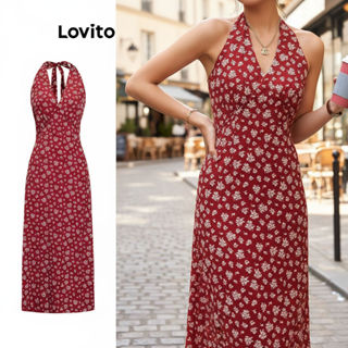 Lovito Vestido Feminino Romântico Floral Plissado com Amarração nas Costas L106AD891 em Oferta na Shopee