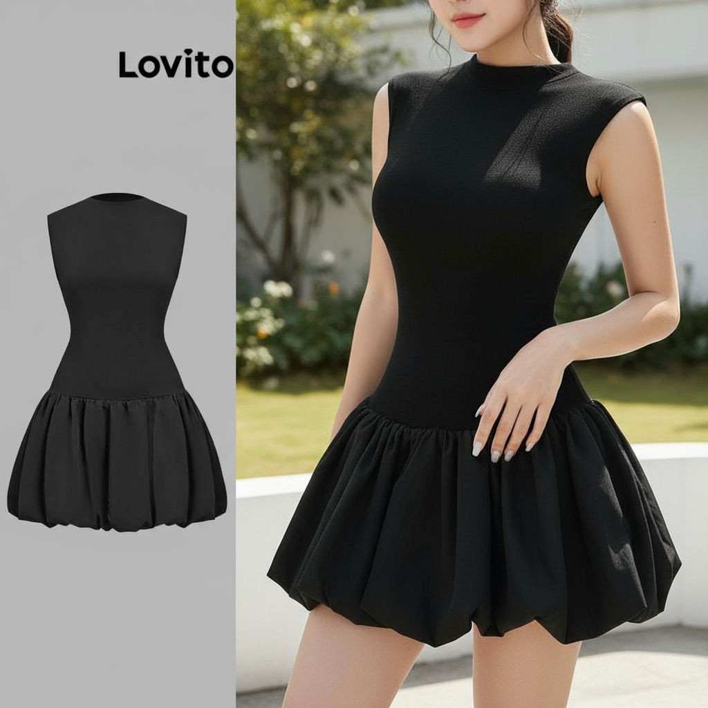 Lovito Vestido Feminino de Tecido Liso com Estrutura e Costura L106AD1327 em Oferta na Shopee