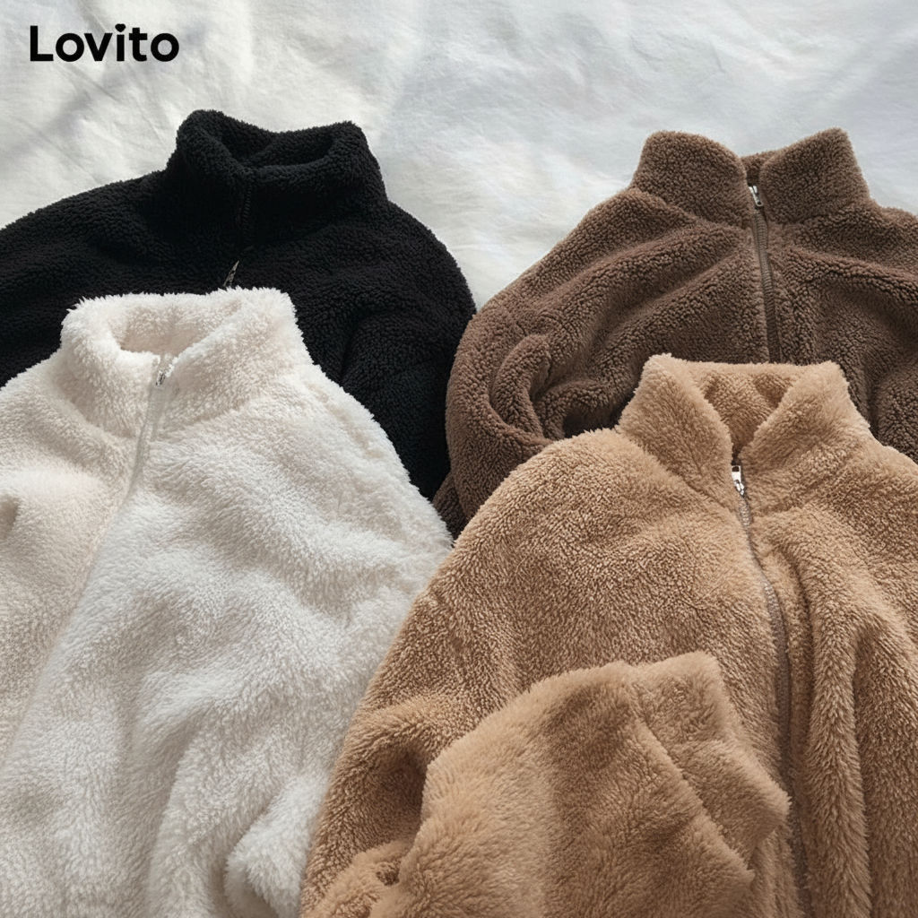 Lovito Casual Casaco Feminino Simples com Zíper em Cores Variadas LNE29211