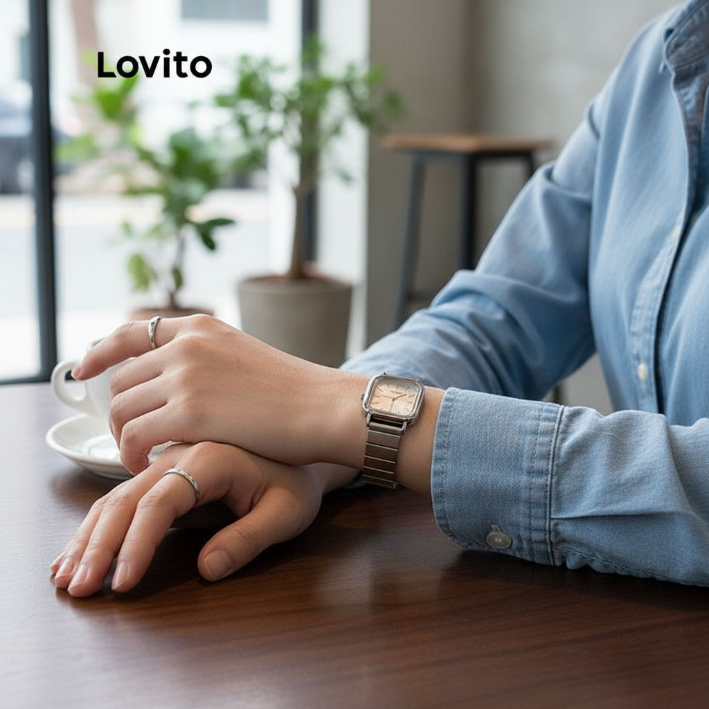 (Trendy2) Lovito Relógio Casual De Quartzo Com Textura Lisa E Metal Digital De Quartzo Para Mulheres LNA13090 (Prata) em Oferta na Shopee