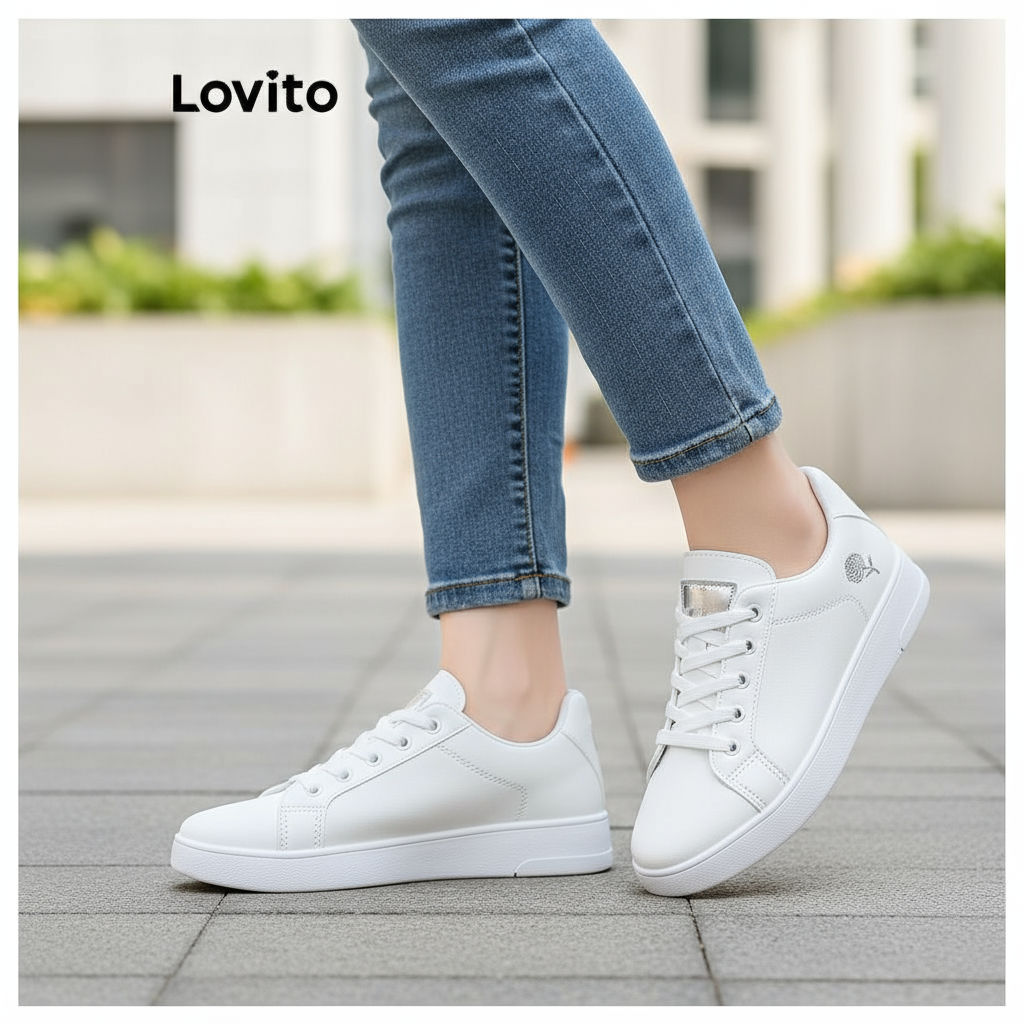 Lovito Tênis Feminino Branco Versátil para Uso Diário e Esportes LFA60359 em Oferta na Shopee