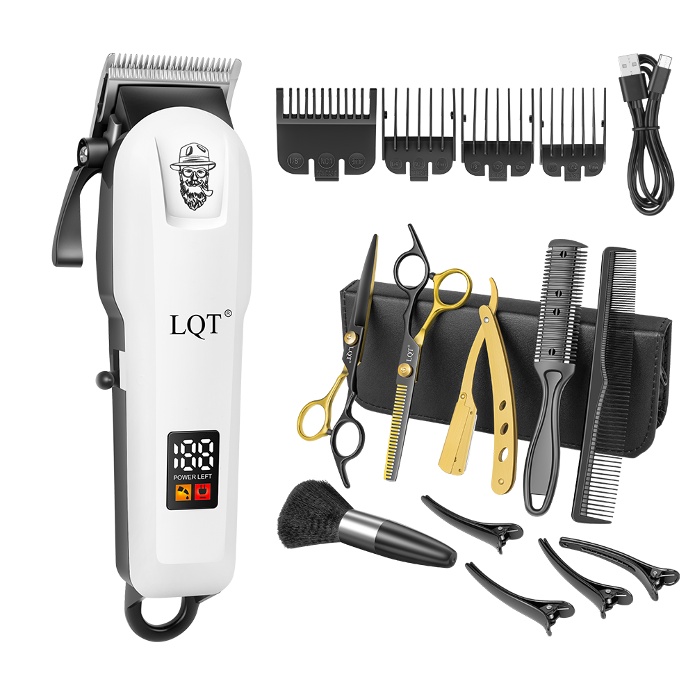 Conjunto de cortador de cabelo sem fio profissional LQT com display LCD, aparador elétrico recarregável, kit de corte de