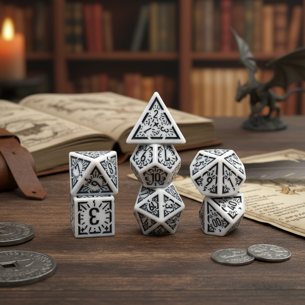  Conjunto Elegante de Dados Poliédricos com Padrão de Runa 7PCS para Jogos de Mesa e TRPG