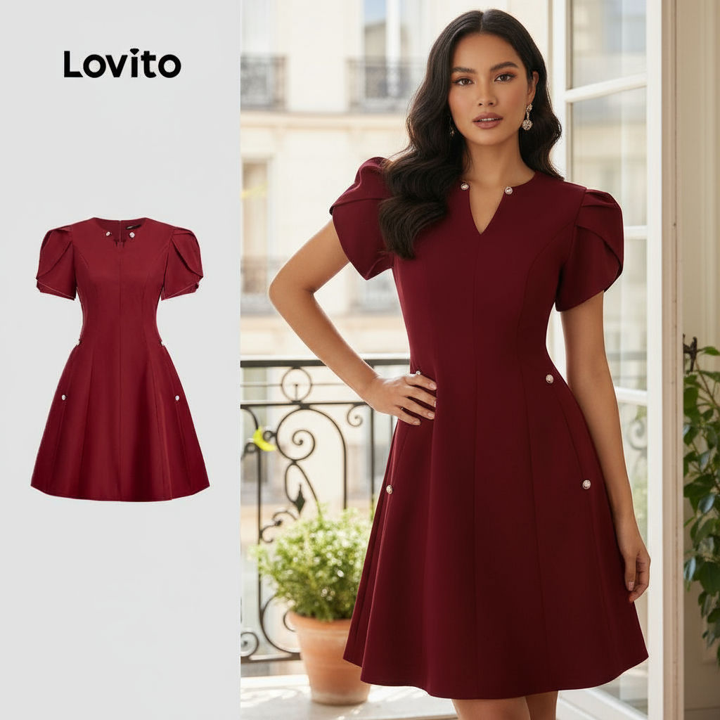Lovito Elegante Vestido Feminino Jenela Design Minimalista com Botões Primavera/