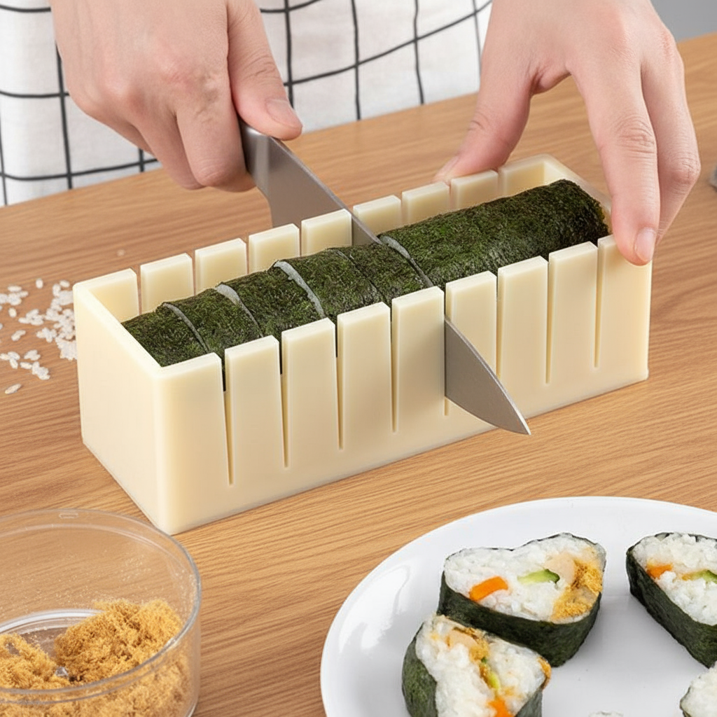Conjunto Completo de Ferramentas para Sushi: Molde de 3 Peças, Prensa de Alga e Máquina de Enrolar Arroz
