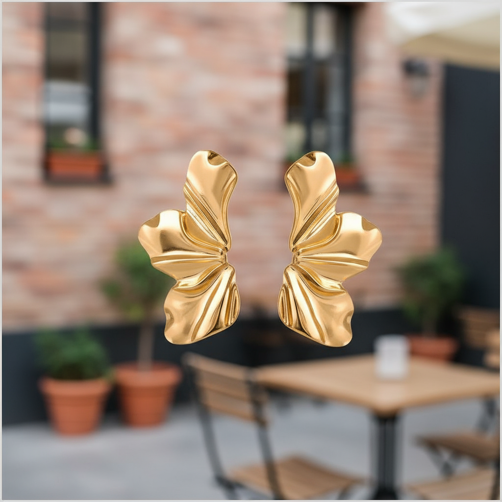  Brincos de Ginkgo Tendência em Metal com Textura de Concha Prateada para Mulheres