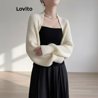 Lovito Cardigãs Femininos Elegantes e Básicos em Cores Lisas LNE37018 (Caqui, Apricot, Preto) em Oferta na Shopee